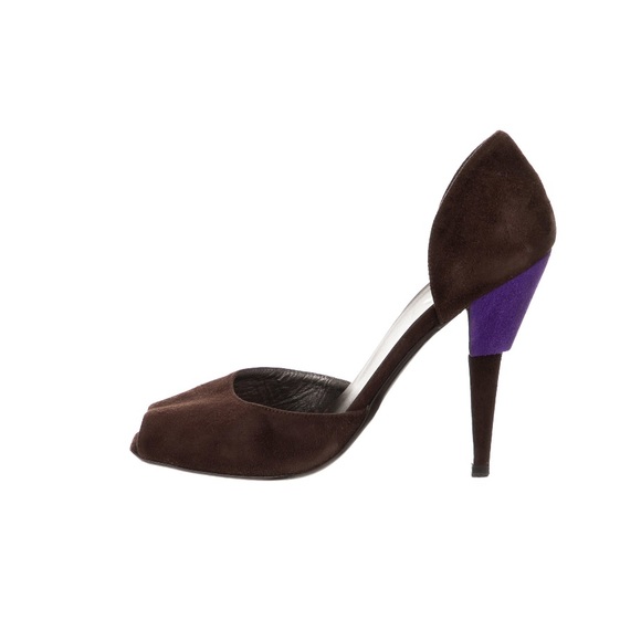Prada Chocolate Brown Suede Peep Toe D’Orsay Pumps - Picture 3 of 11